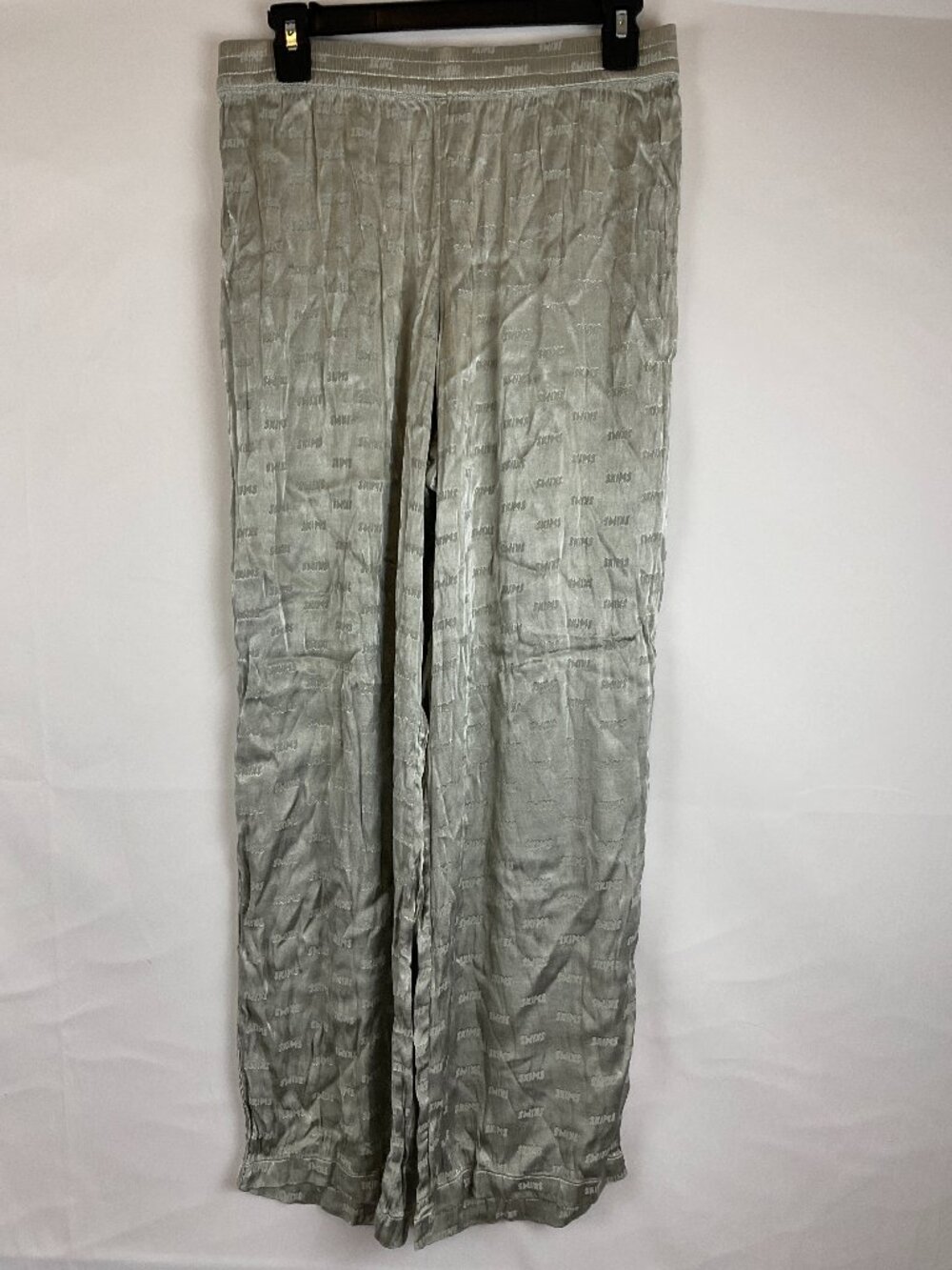 Skims Lounge Pants S Green-Gray Elastic Waist Graphic Silky